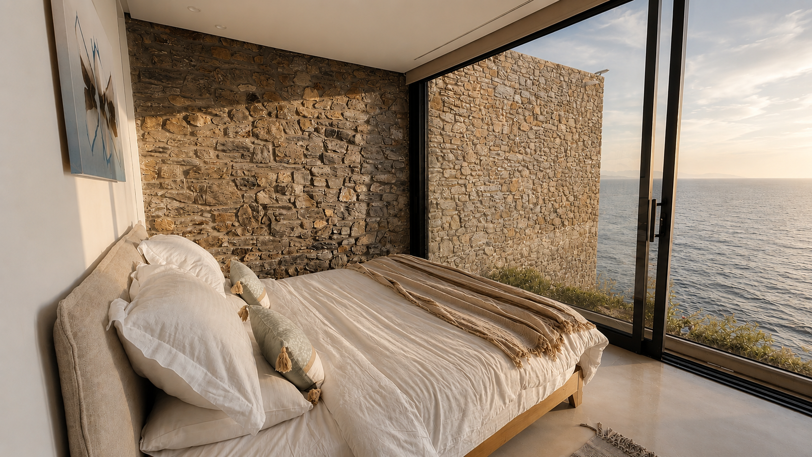 Full view of the Nyx bedroom in soft daylight