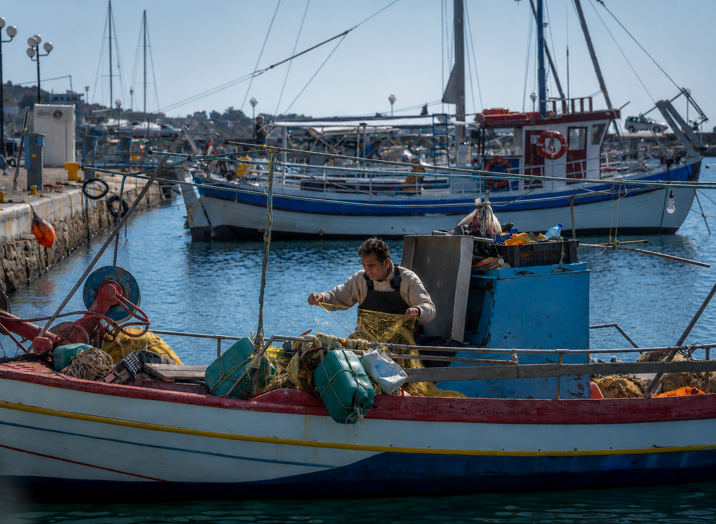 A fisherman tending his nets