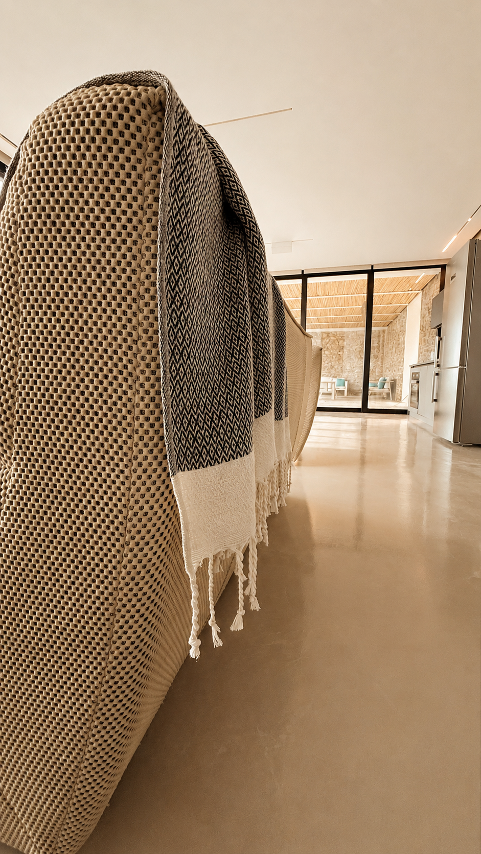 Editorial detail of materials in the Nyx living room