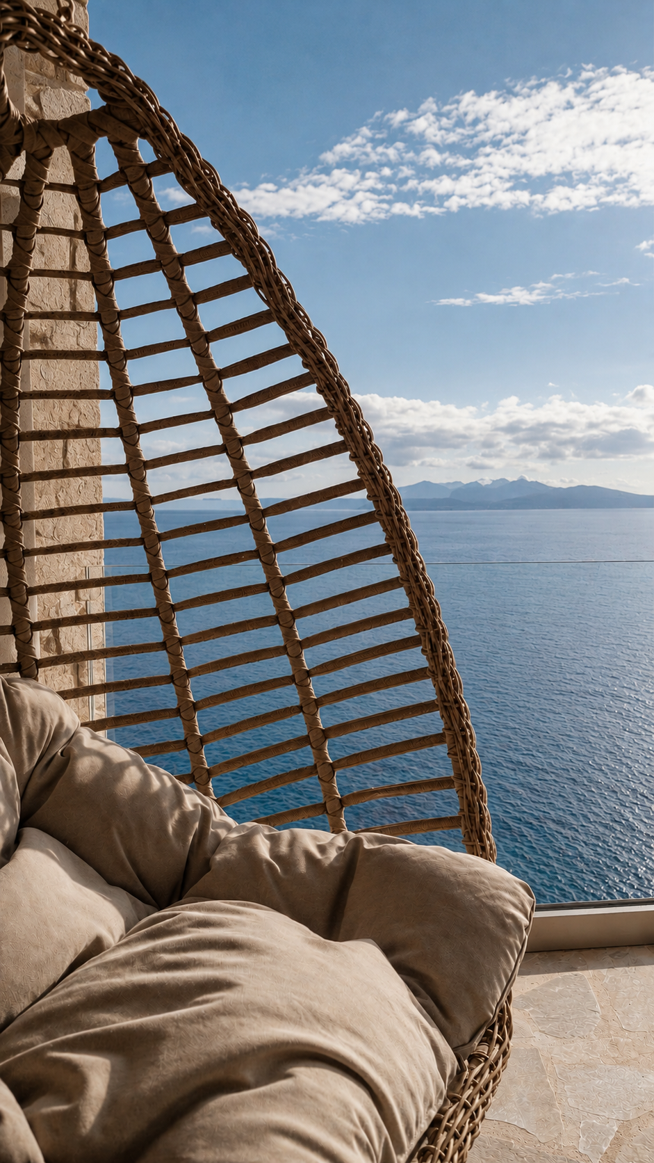 Hanging chair against the open horizon